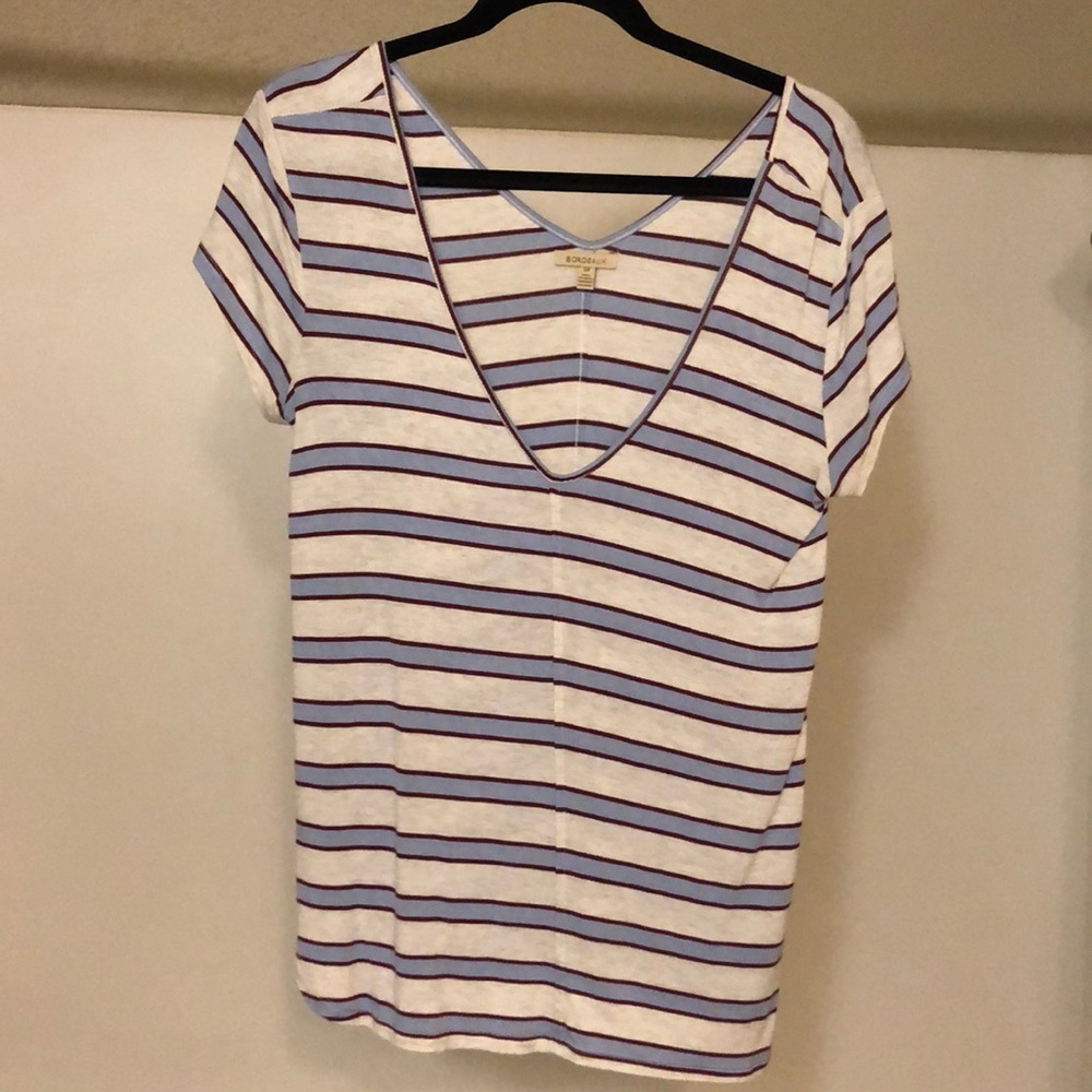 Bordeaux Anthropologie over-sized merlot/ blue top